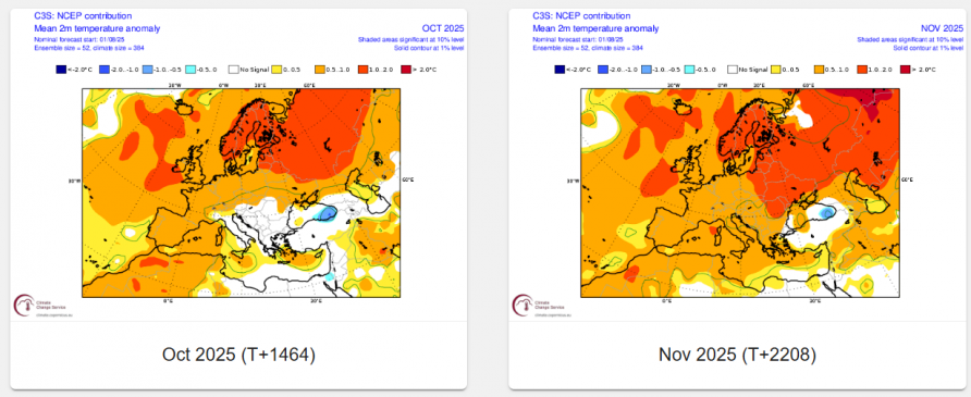NCEP seasonal temperature anomaly forecast for October and November