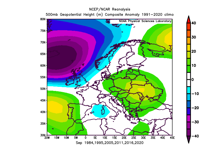 September analog pressure map based on past weak La Nina years