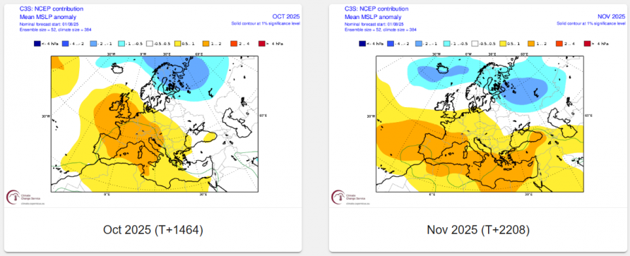 NCEP seasonal pressure anomaly forecast for October and November