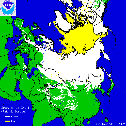 Current snow cover for Eurasia