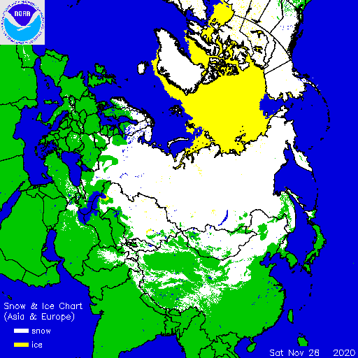 Eurasia Snow cover this time last year