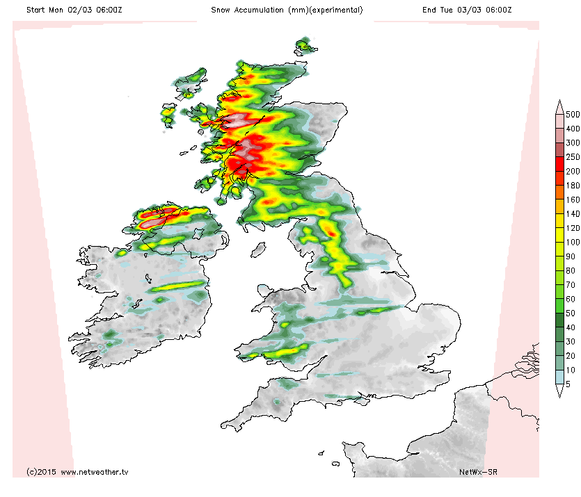 Forecast Snow Accumulation To 0600 3rd March