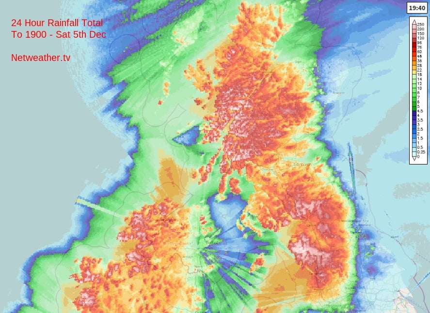 24 hour Rainfall totals to 1900 Saturday