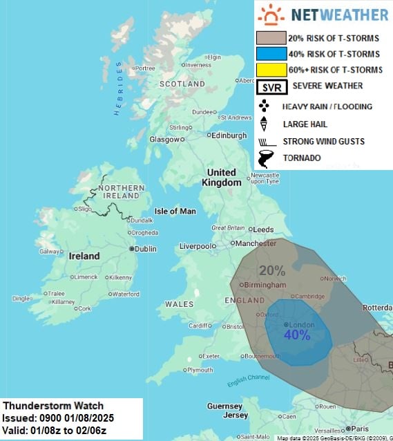 THUNDERSTORM WATCH - FRI 01 AUG 2025