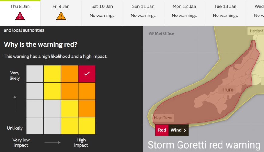 Red warning issued by the Met Office for Storm Goretti earlier in the week