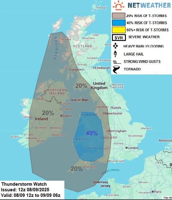 THUNDERSTORM WATCH - MON 8TH SEPT 2025