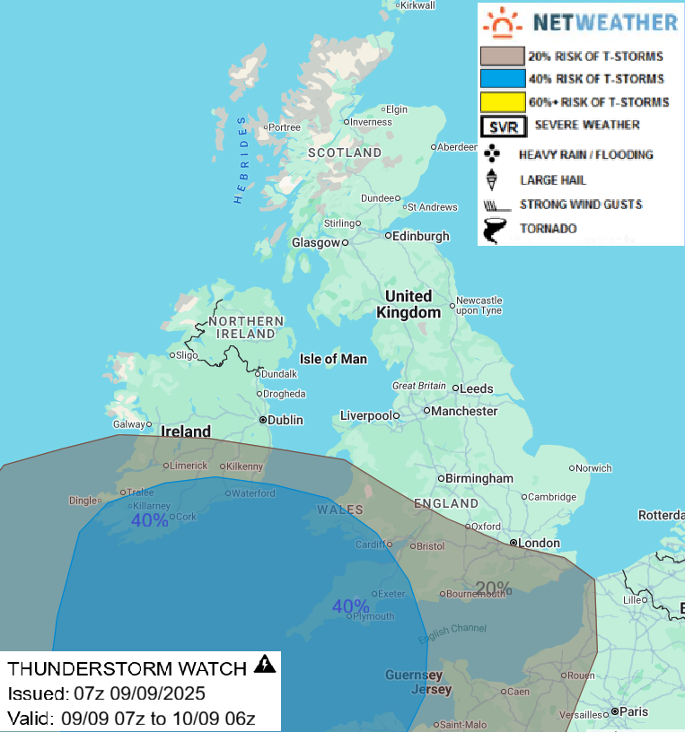 THUNDERSTORM WATCH - TUES 9TH SEPT 2025