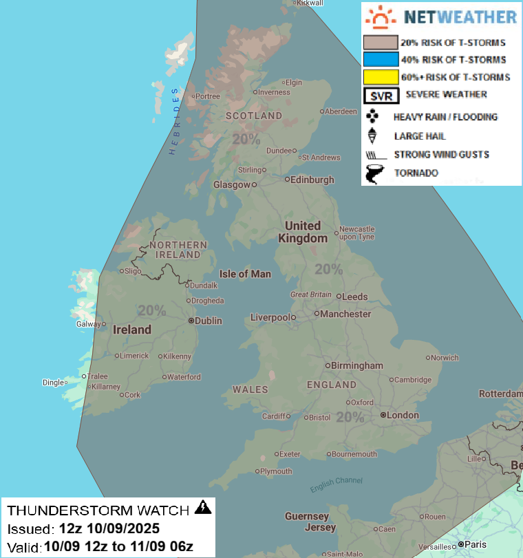 THUNDERSTORM WATCH - WEDS 10TH SEPT 2025