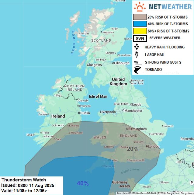 THUNDERSTORM WATCH - MON 11 AUG 2025