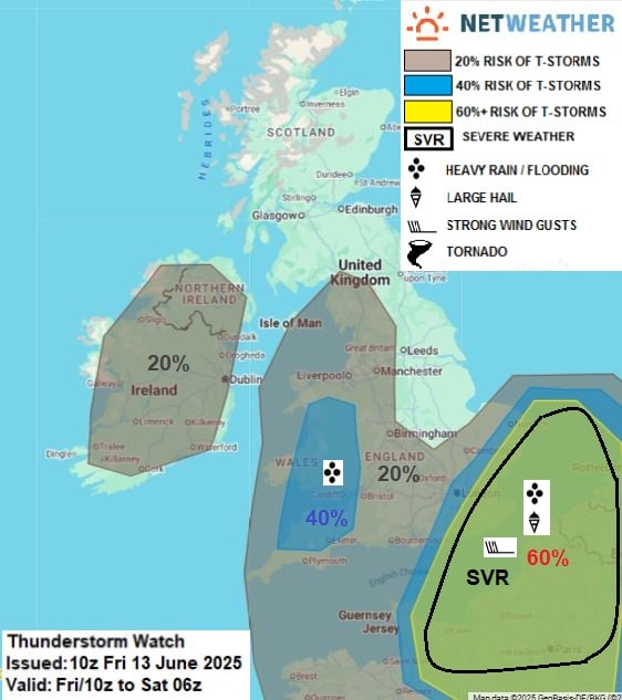 SEVERE THUNDERSTORM WATCH - FRI 13 JUNE 2025