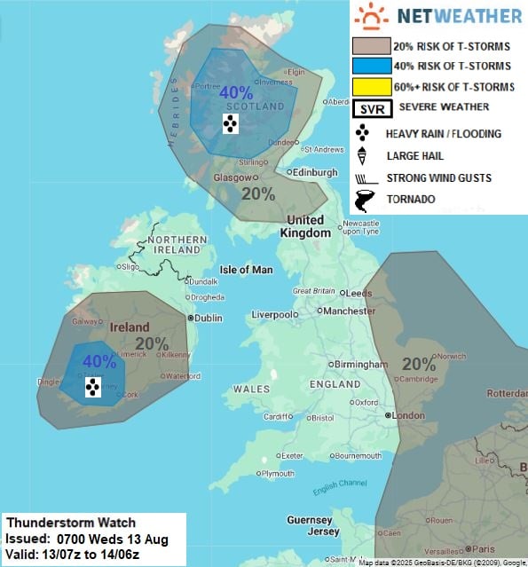THUNDERSTORM WATCH - WEDS 13 AUG 2025