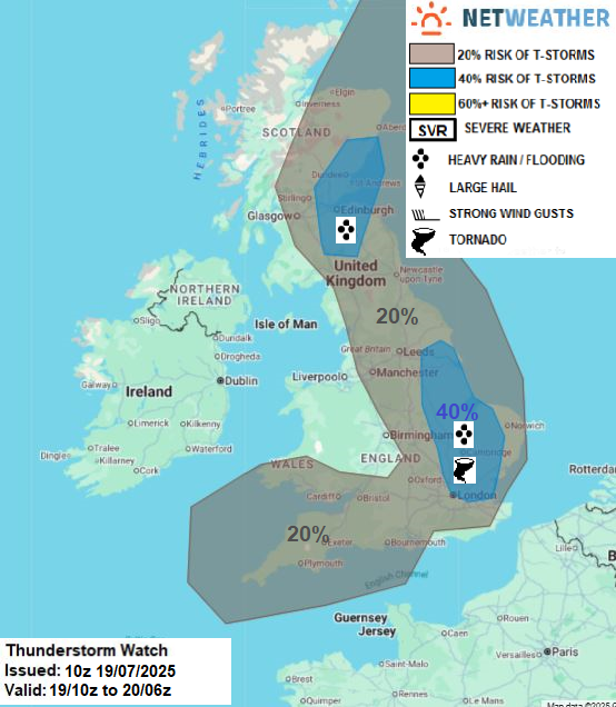 THUNDERSTORM WATCH - SAT 19 JULY 2025