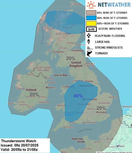THUNDERSTORM WATCH - SUN 20 JULY 2025