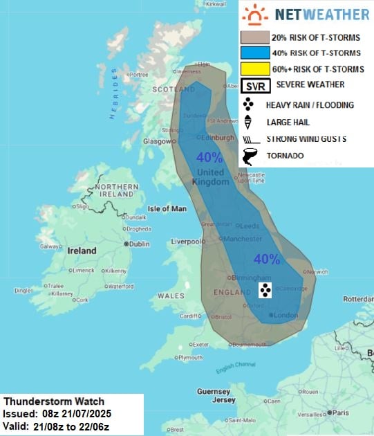 THUNDERSTORM WATCH - MON 21 JULY 2025