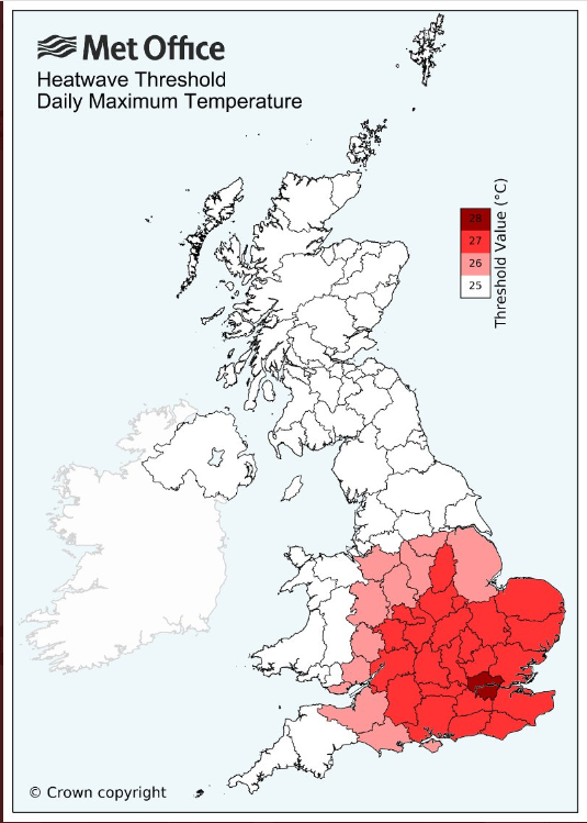 Heatwave UK threshold temperatures