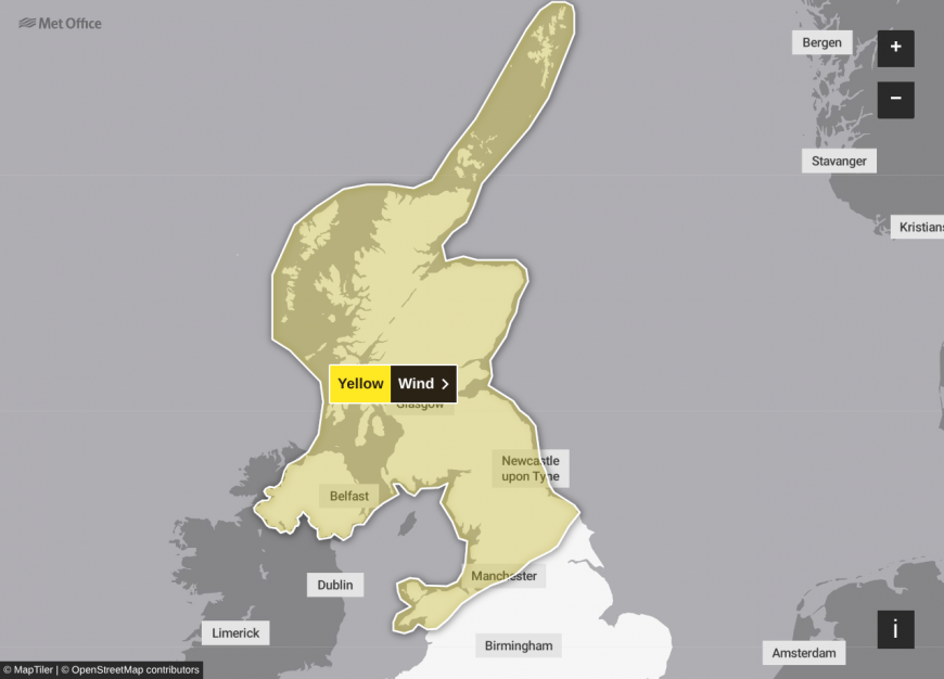 Met Office warning map for Monday