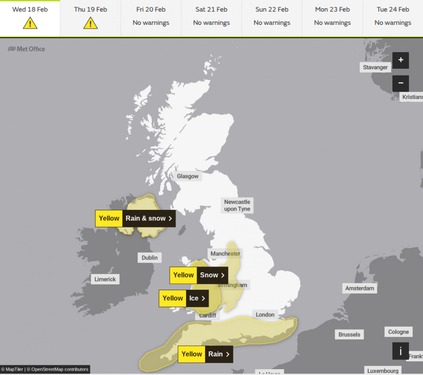 Met Office warnings issued for wednesday and thursday