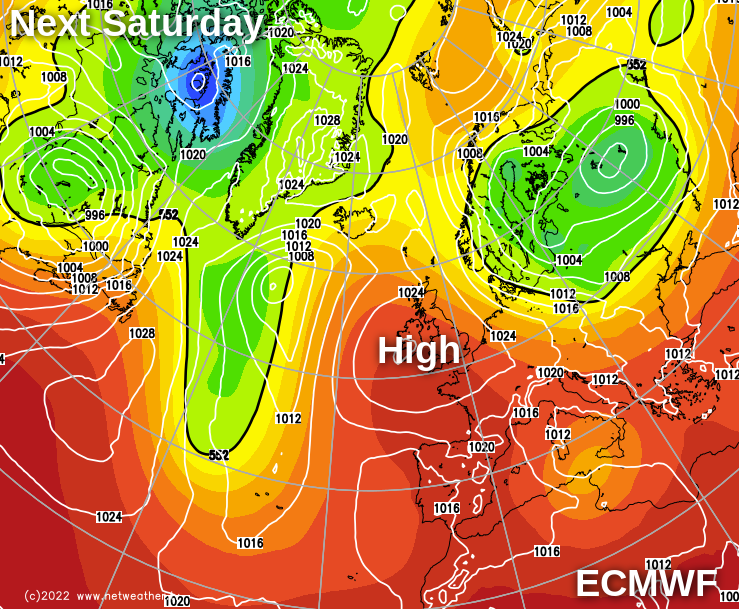 ECMWF model showing high pressure over the UK by next Saturday