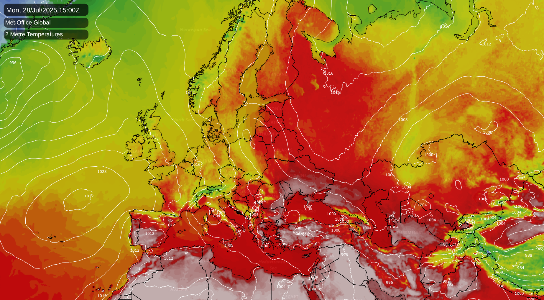 Divergent European Weather: UK in a Northwest flow, heatwave easing in the Med but persisting in Scandinavia