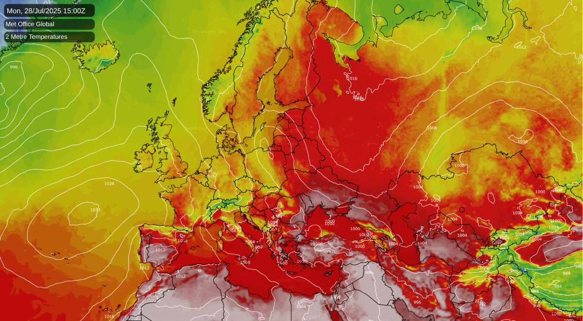 Divergent European Weather: UK in a Northwest flow, heatwave easing in the Med but persisting in Scandinavia