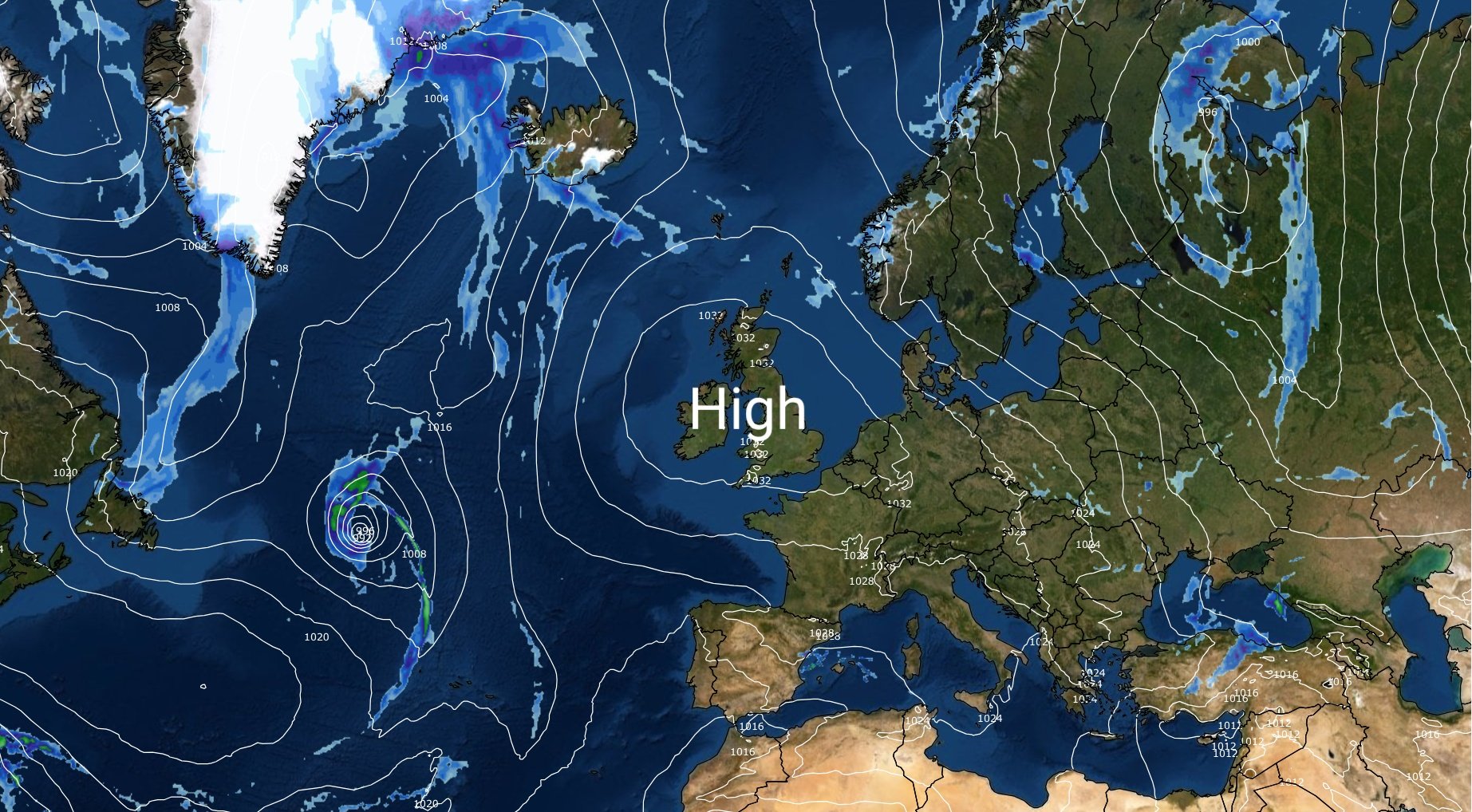 High pressure shields UK from ex-tropical storms, dictates cloud amounts