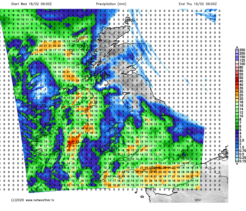 Forecast rainfall accumulations up to Thursday morning