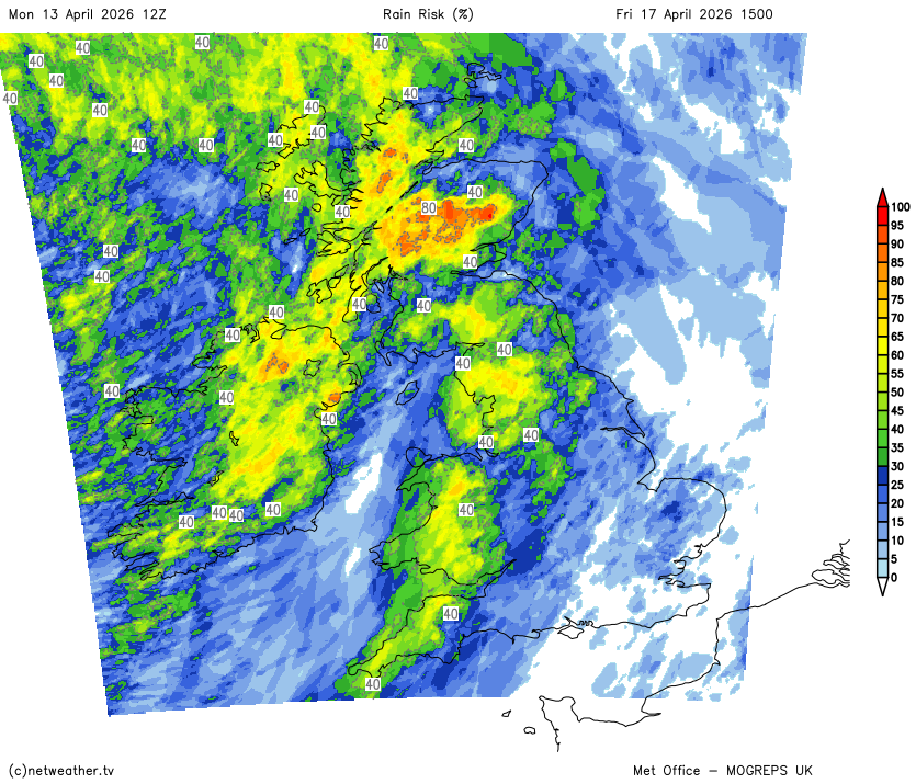 Rain risk map for Friday afternoon