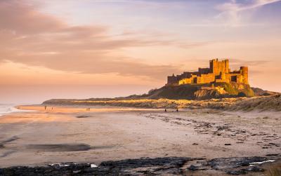 Bamburgh beach and castle
