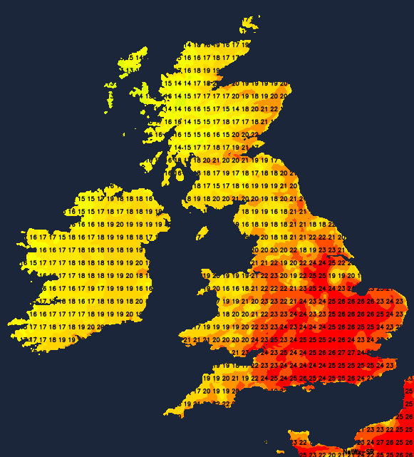 Temperatures this afternoon