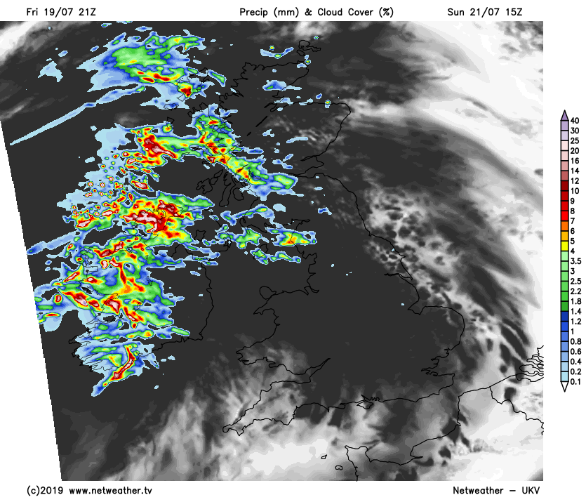 Sunday afternoon - rain in the west