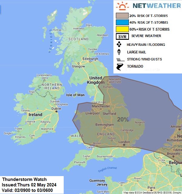 THUNDERSTORM WATCH - THURS  02 MAY 2024