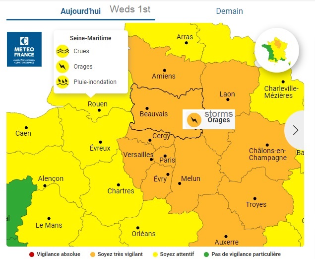 Thunderstorms warnings from France 1st May