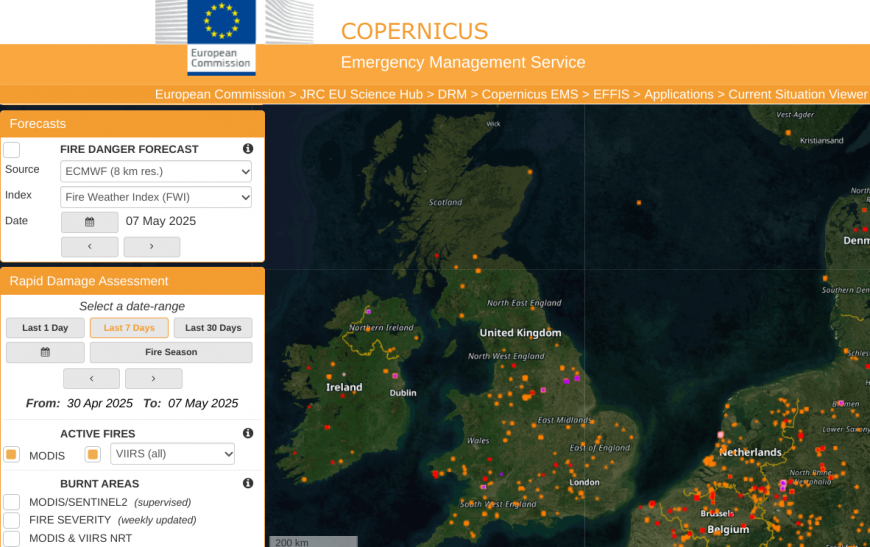 Wildfires from the past 7 days EFFIS