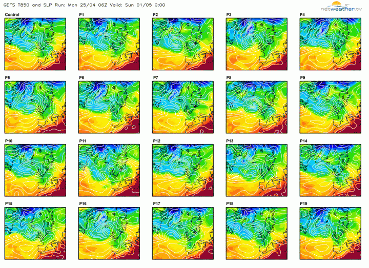 Ensemble map showing low pressure with us during the weekend