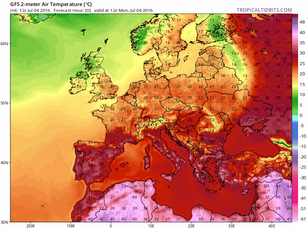 Temperatures over europe