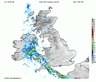 Heavy showers and thunderstorms into the southwest midnight tomorrow