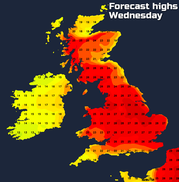 Forecast maxes for Wednesday