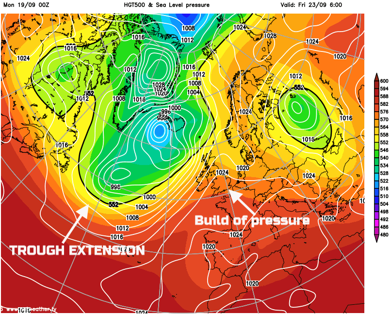 Trough extension and build of pressure in the south