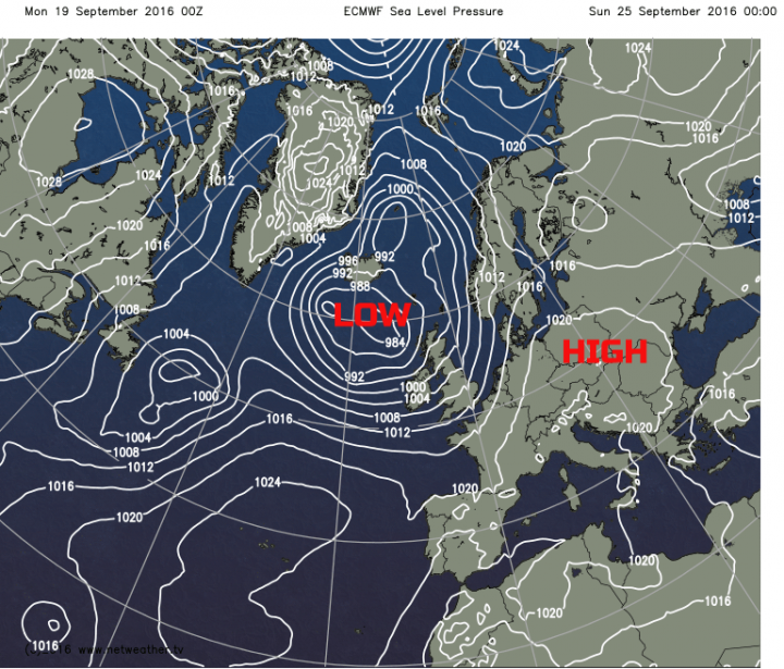 ECMWF pressure chart for Sunday