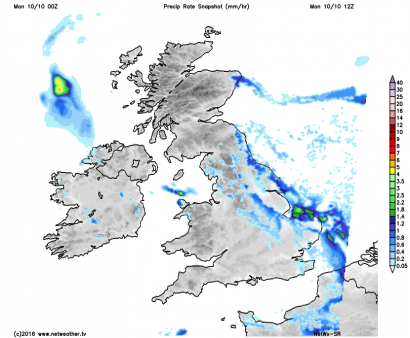Showers in the east