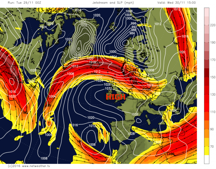Jet stream over the north of the UK