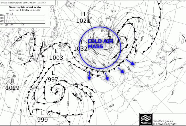 Cold air mass moving south Wednesday