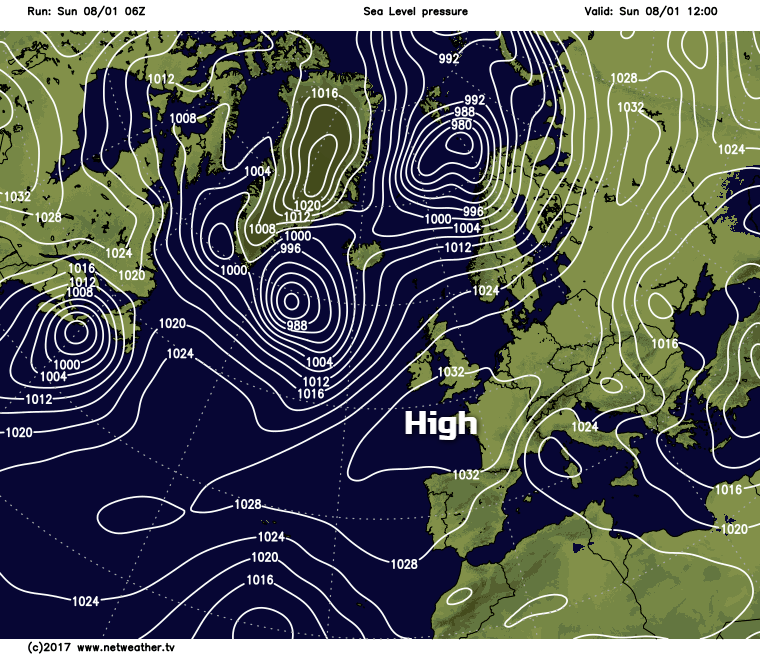 HIgh pressure over the south of the UK