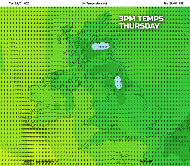 Temperatures on Thursday