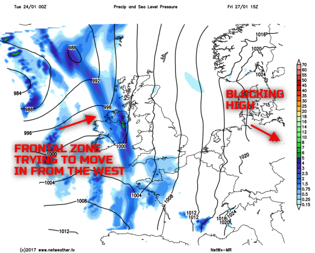 Frontal zone trying to move in from the west