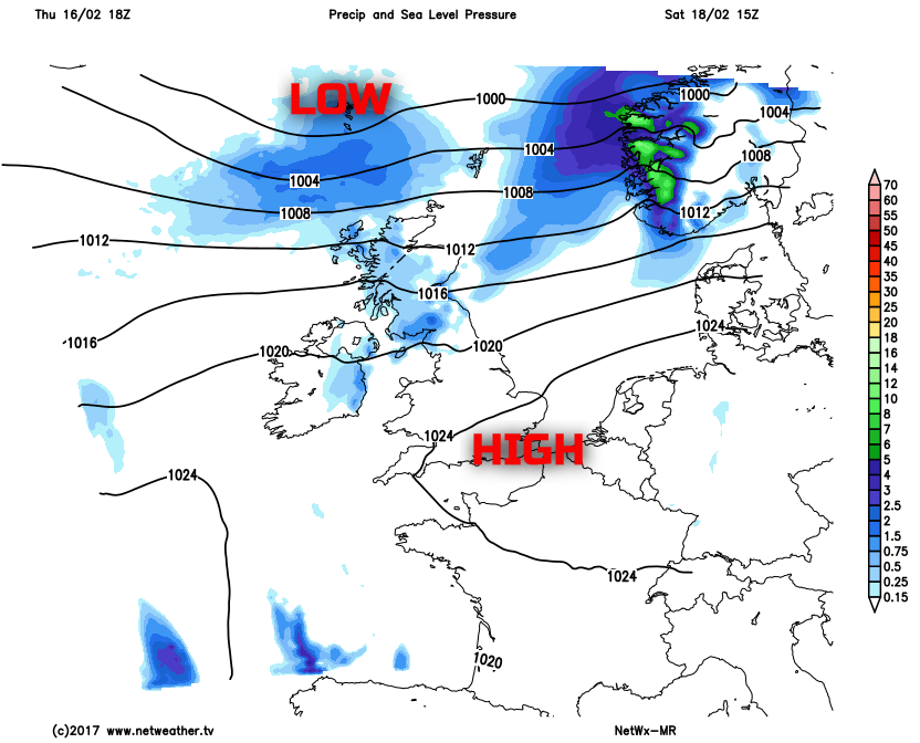 Low pressure to the north of the UK