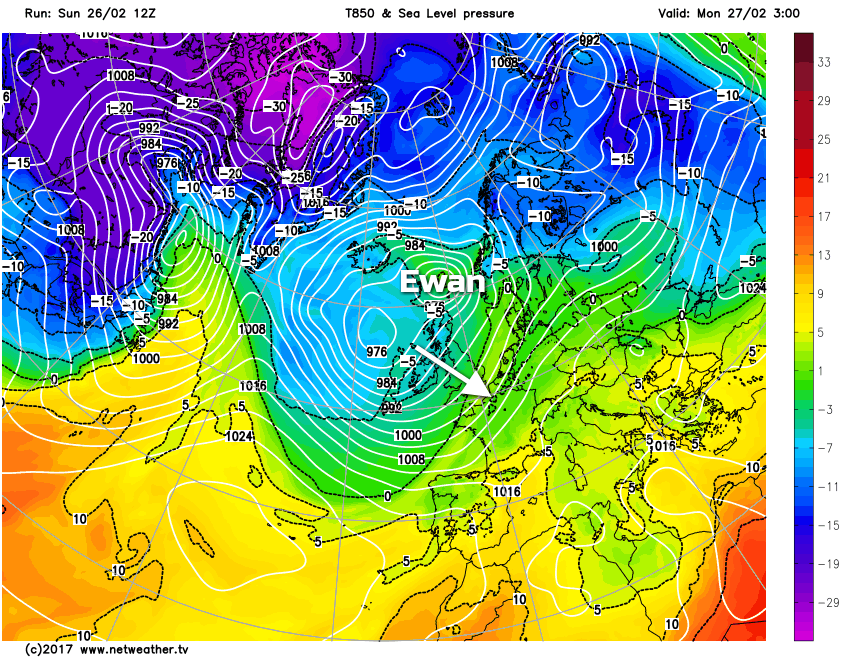 Colder air moving southeast after Storm Ewan