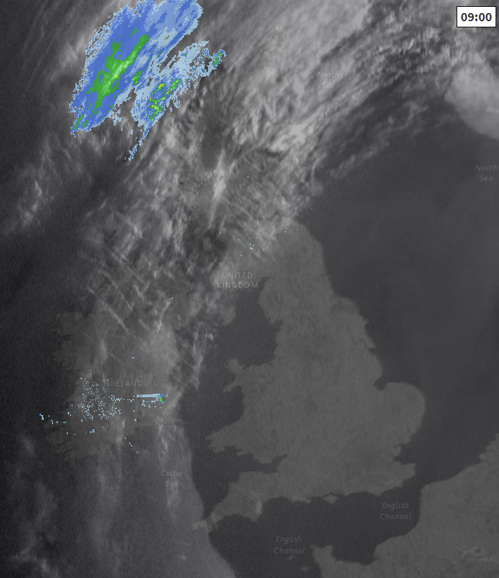Satellite and radar image from 0900 this morning