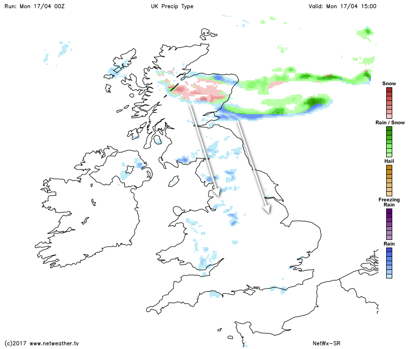 Rain, sleet and hill snow moving south