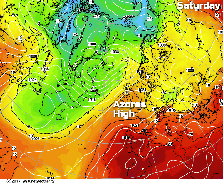 Azores High moving over the country on Saturday